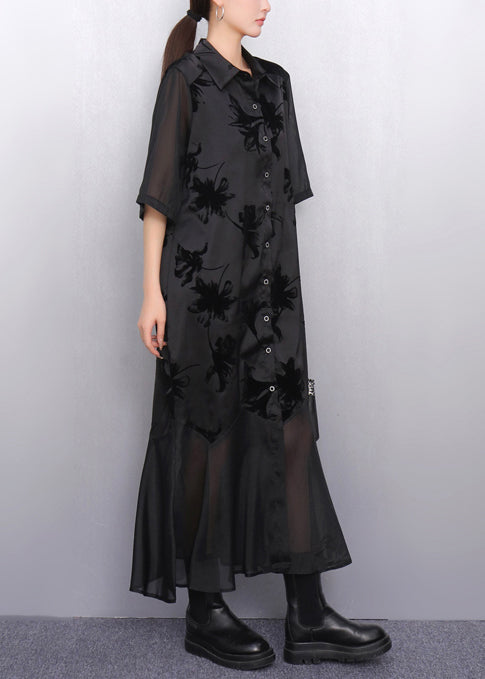 Classy Black Jacquard Patchwork Chiffon Maxi Dresses Summer