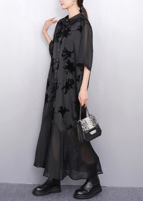 Classy Black Jacquard Patchwork Chiffon Maxi Dresses Summer