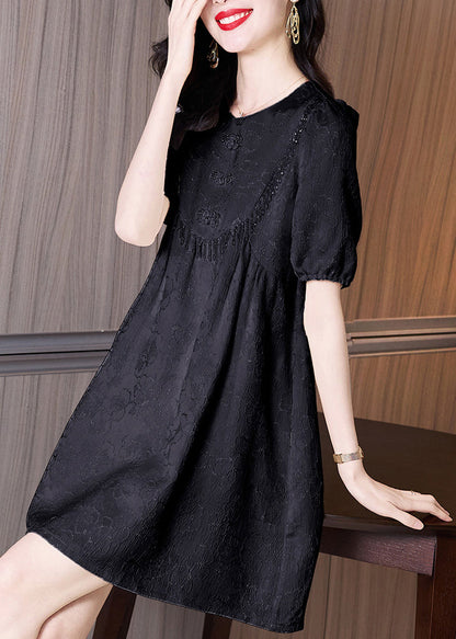Classy Black O Neck Embroidered Cotton Dresses Summer