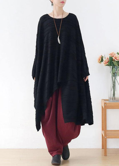 Classy Black O-Neck Loose Fall Long Sleeve Tops - SooLinen