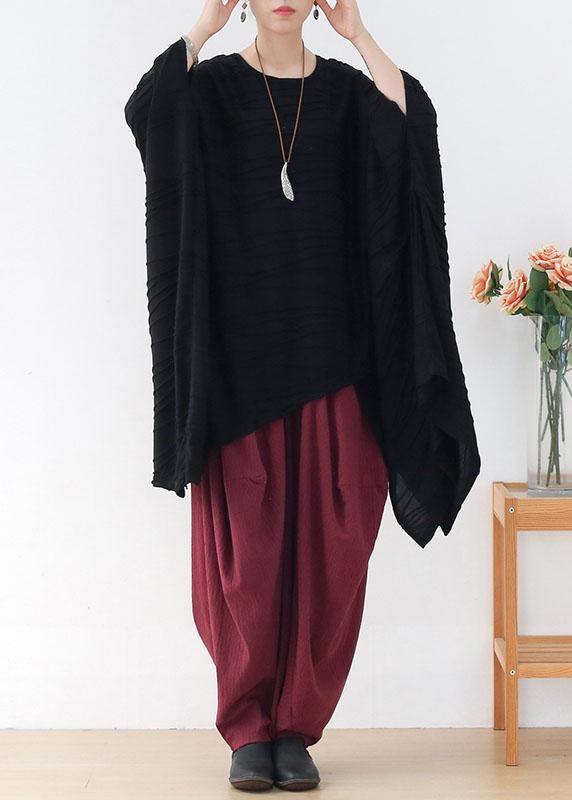 Classy Black O-Neck Loose Fall Long Sleeve Tops - SooLinen