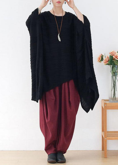 Classy Black O-Neck Loose Fall Long Sleeve Tops - SooLinen