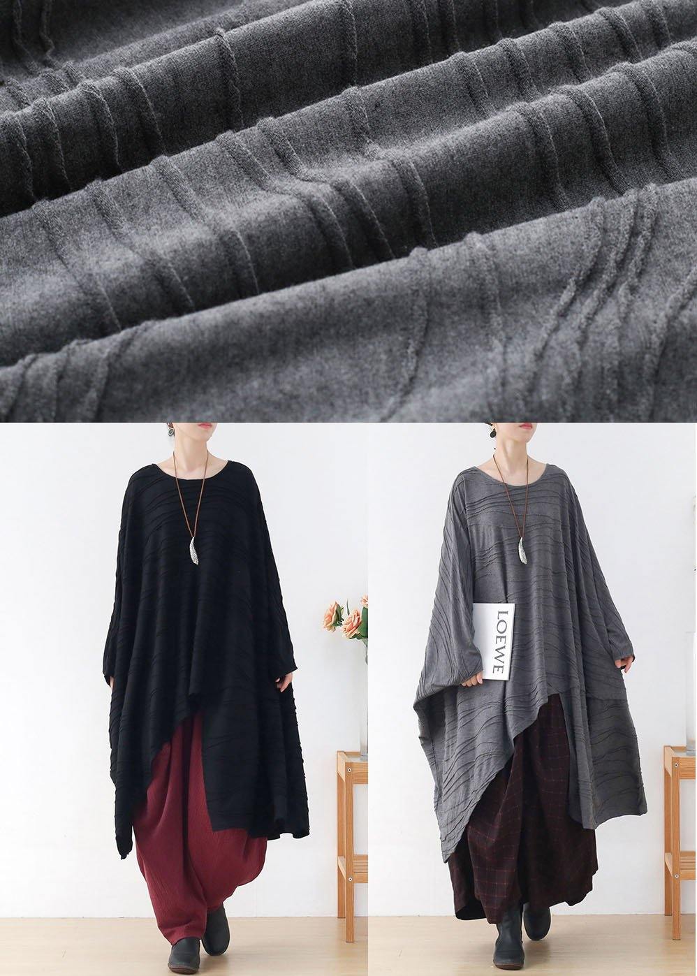 Classy Black O-Neck Loose Fall Long Sleeve Tops - SooLinen