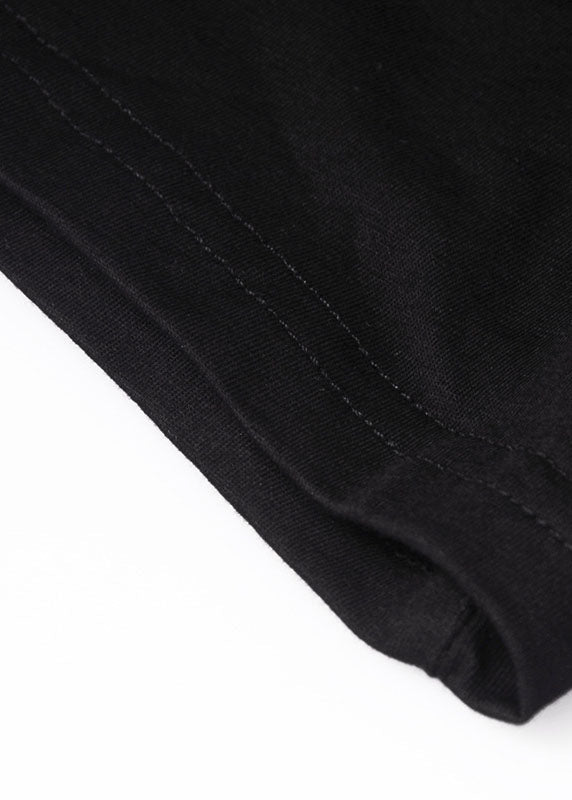 Edles schwarzes O-Ausschnitt Nail Bead Patchwork Sommer Tüll T-Shirt Kurzarm