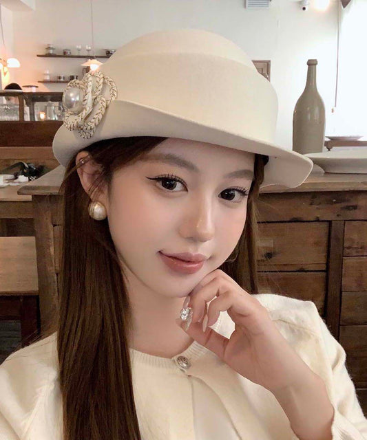 Classy Black Pearl Floral Woolen Cloche Hat