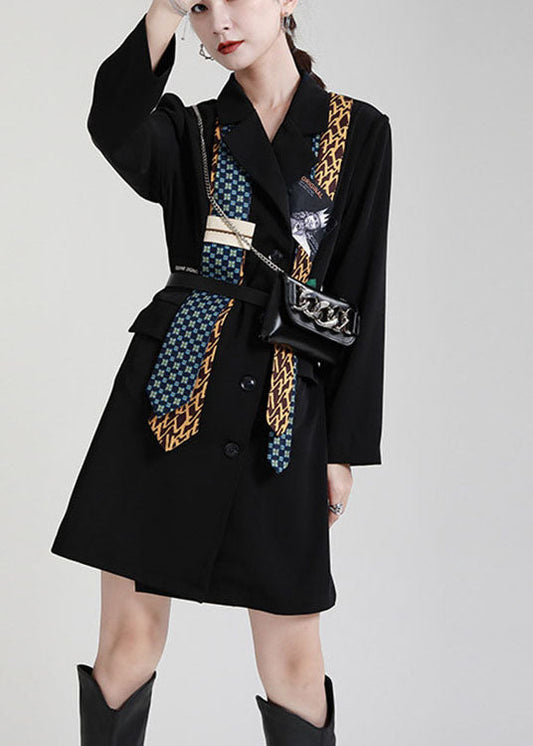 Edler schwarzer Peter-Pan-Kragen, Knopf, asymmetrisches Design, Taschen, Herbst-Maxikleider, lange Ärmel