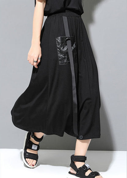 Edler schwarzer Patchwork-Freizeitrock mit Taschen für den Herbst