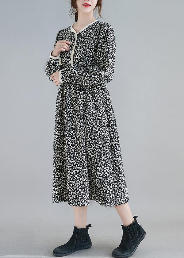 Classy Black Print Clothes Women O Neck Robe Spring Dresses - SooLinen