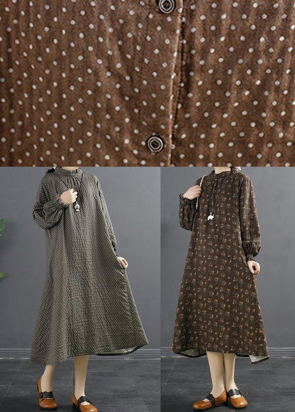 Classy Black Print Stand Collar Robes Dresses - SooLinen