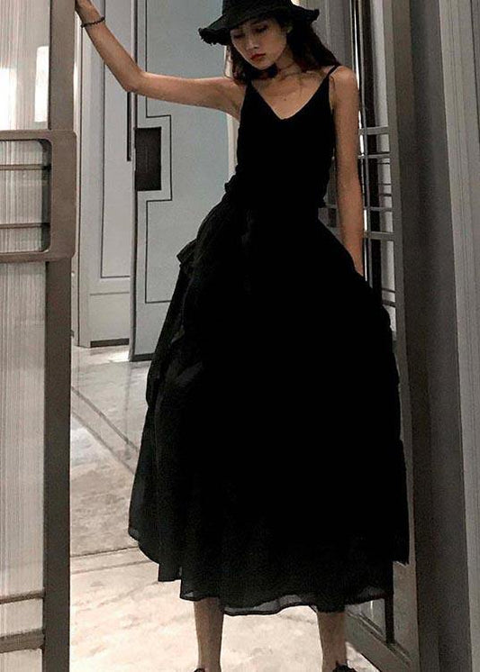 Classy Black Ruffles Cinched Patchwork Summer Cotton Skirt - SooLinen