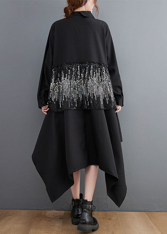 Vestidos elegantes de diseño asimétrico con lentejuelas negras para primavera