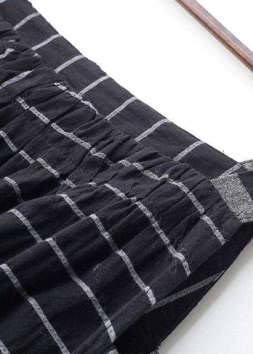 Classy Black Striped Pockets Carpenter Fall Linen Dress - SooLinen