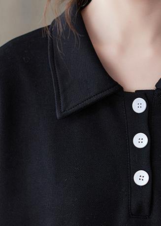 Classy Black Striped Tunic Lapel Patchwork Midi Dress - SooLinen