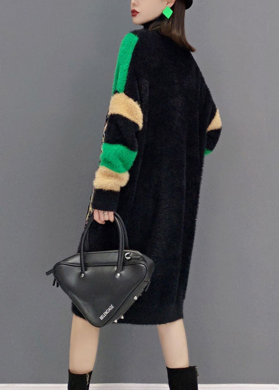 Edle schwarze Rollkragenpullover mit dickem Nerzsamt