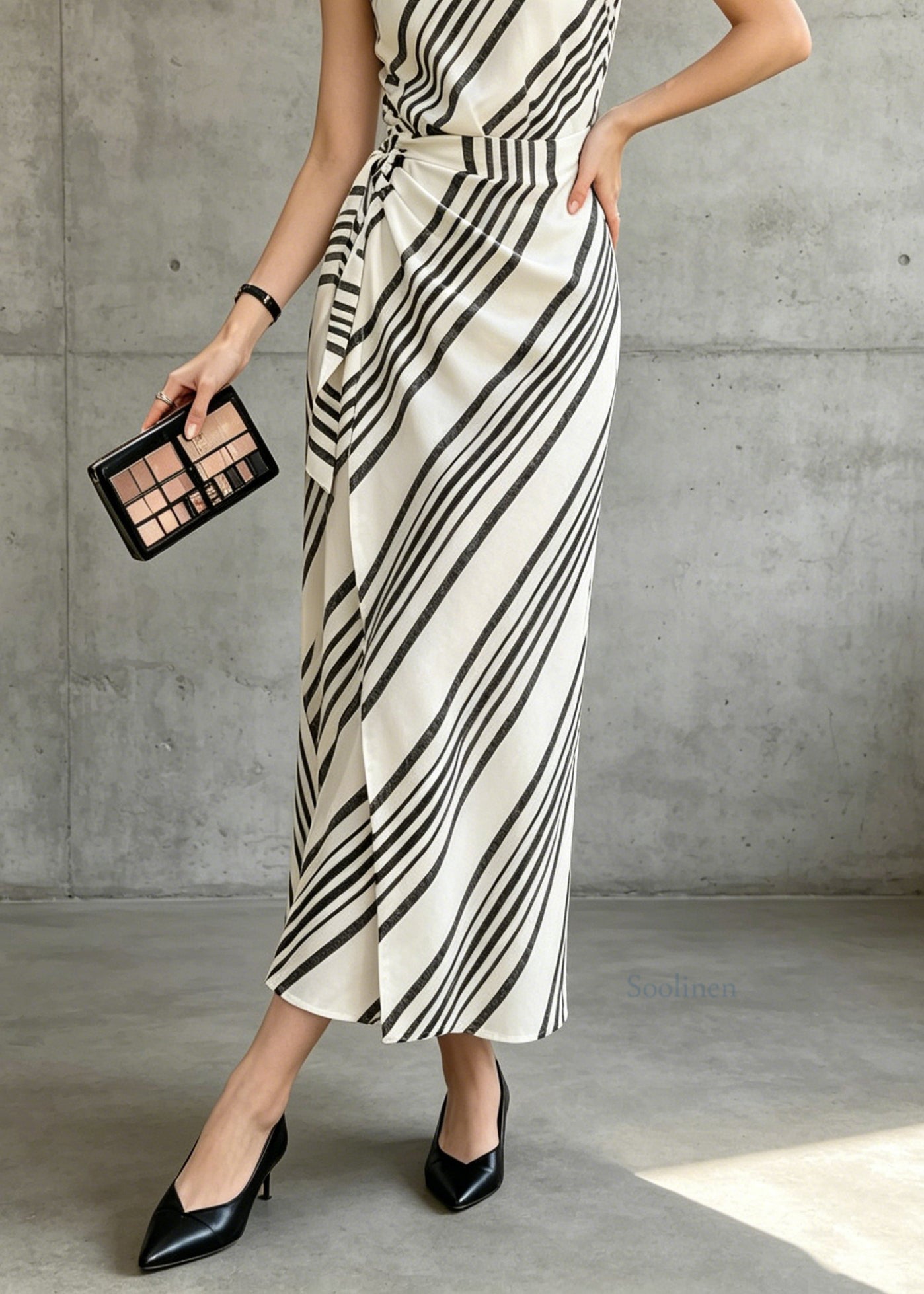 Classy Black White V Neck Striped Cotton Dresses Sleeveless