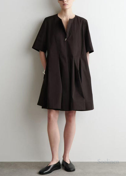 Classy Black Zip Up Cotton Day Dress Summer