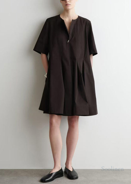 Classy Black Zip Up Cotton Day Dress Summer