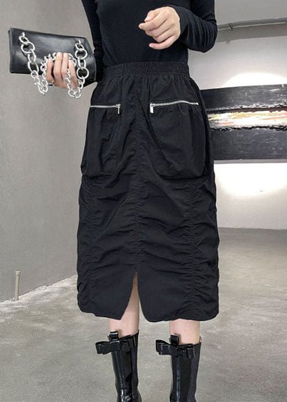 Edle schwarze, faltige, lässige Herbströcke mit Reißverschlusstaschen