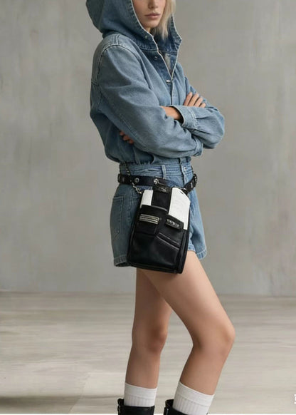 Classy Blue Hooded Denim Shorts Jumpsuit Spring