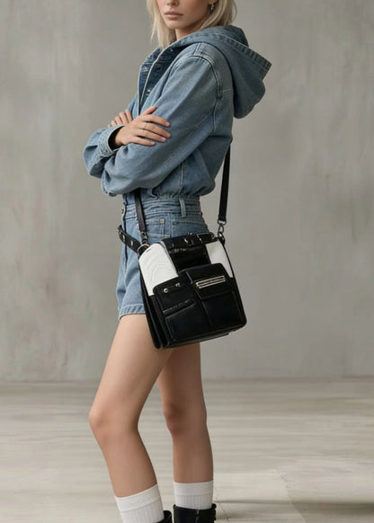 Classy Blue Hooded Denim Shorts Jumpsuit Spring