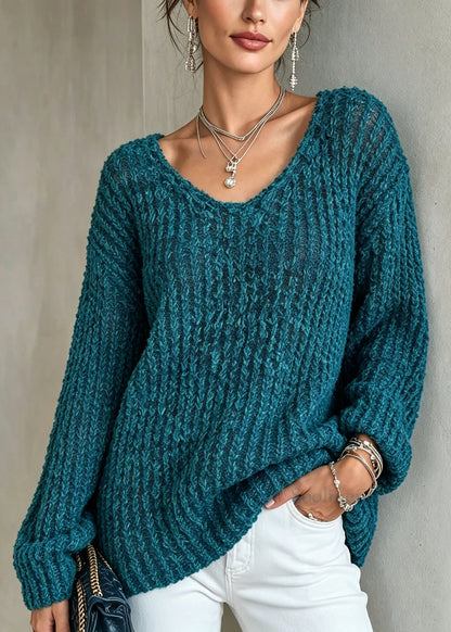 Classy Blue O Neck Thick Cozy Warm Knit Sweater Fall