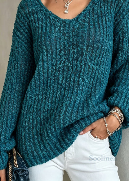 Classy Blue O Neck Thick Cozy Warm Knit Sweater Fall