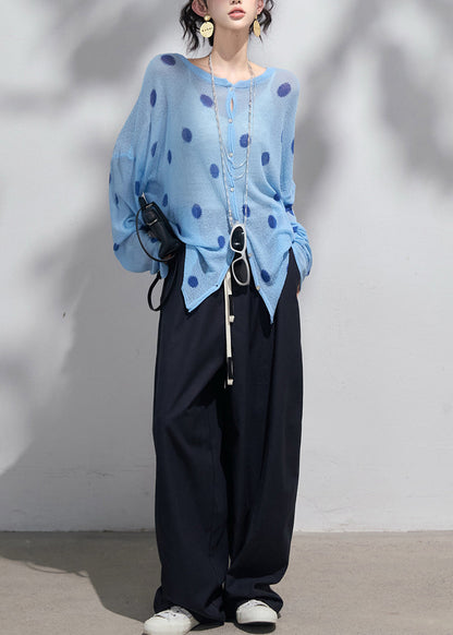 Cárdigan de punto con estampado oversize en azul elegante y protección solar UPF 50+ para primavera