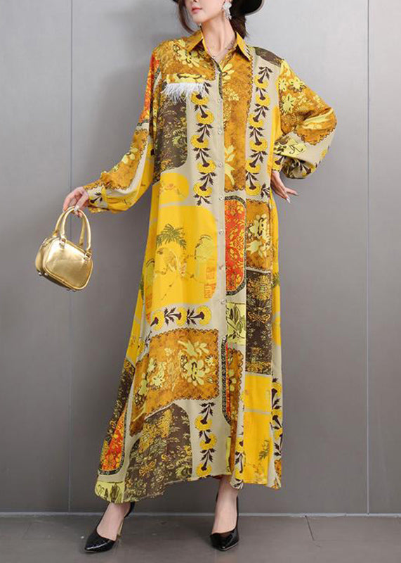 Classy Blue Peter Pan Collar Print Party Long Shirts Dress Fall