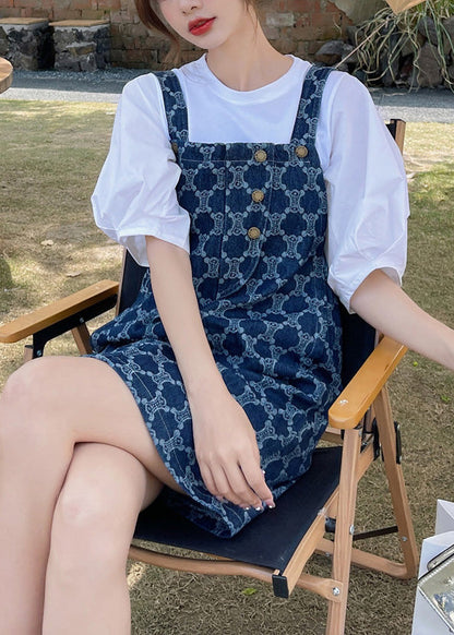 Vestido vaquero de verano con botones y patchwork con estampado azul clásico