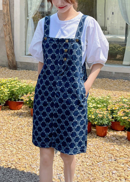 Vestido vaquero de verano con botones y patchwork con estampado azul clásico