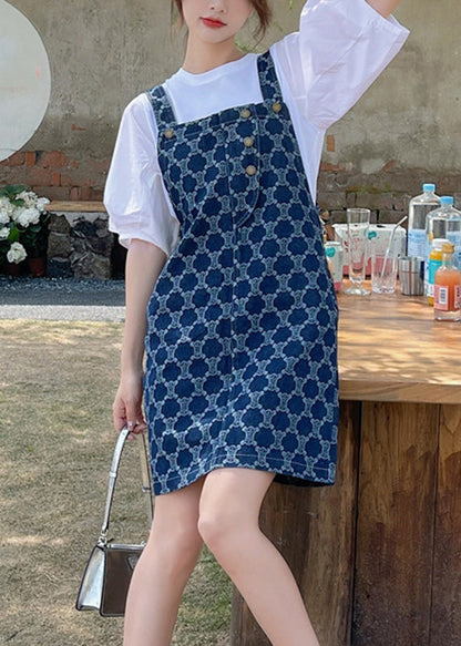 Vestido vaquero de verano con botones y patchwork con estampado azul clásico