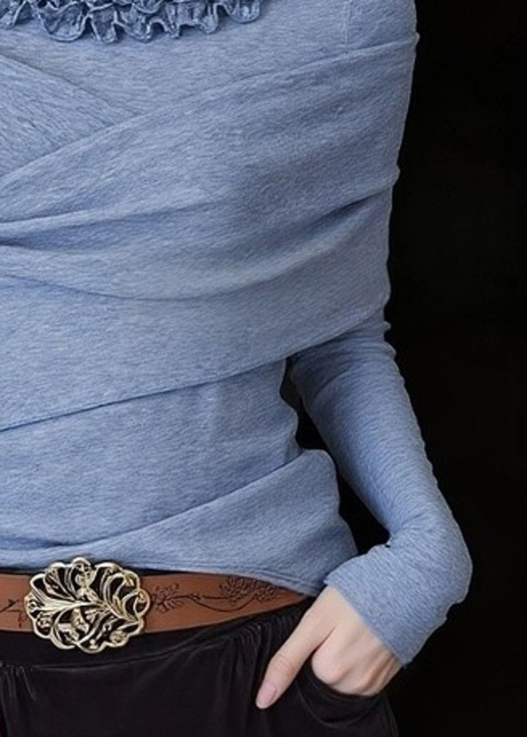 Classy Blue Ruffled Cross Cotton Shirt Top Spring