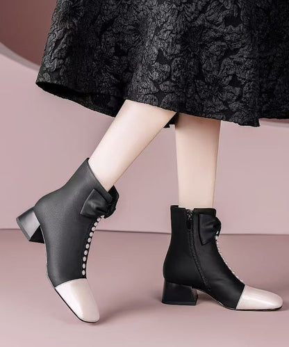 Botas gruesas con cremallera y lazo elegantes de piel de oveja rosa