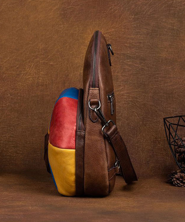 Classy Brown Colorblock Paitings Calf Leather Backpack Bag