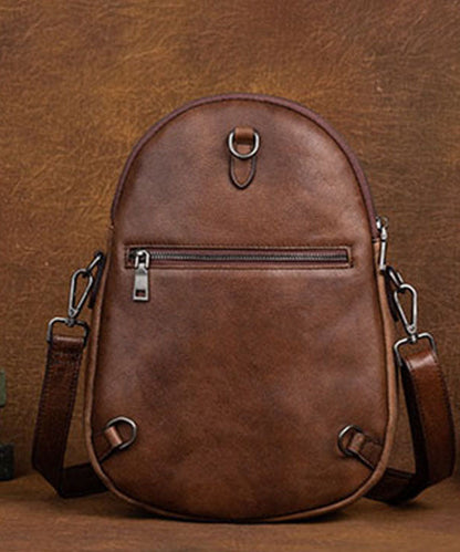 Classy Brown Colorblock Paitings Calf Leather Backpack Bag