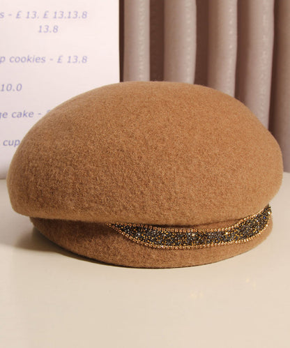 Classy Camel Zircon Versatile Warm Woolen Beret Hat