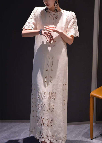 Classy Chocolate Hollow Out Pockets Cotton Long Dress Summer