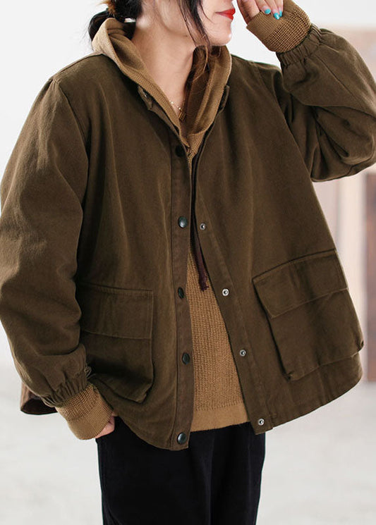 Edle Schokoladenbraune Rüschenjacken mit feiner Baumwollfüllung für den Winter