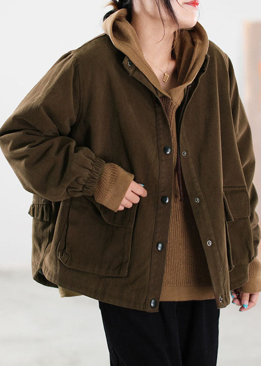 Edle Schokoladenbraune Rüschenjacken mit feiner Baumwollfüllung für den Winter