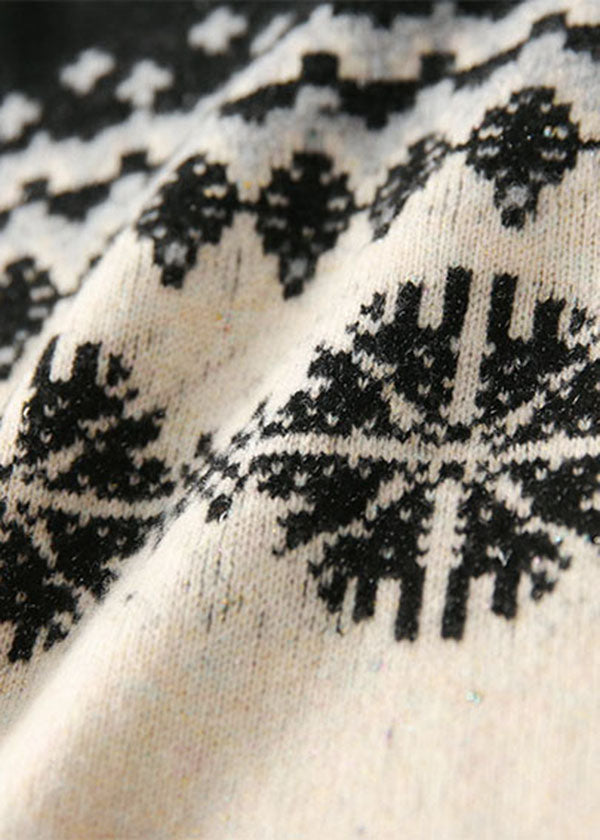 Edler Colorblock-Stehkragen Dicker Wollstrickpullover mit Paillettendruck Tops Winter