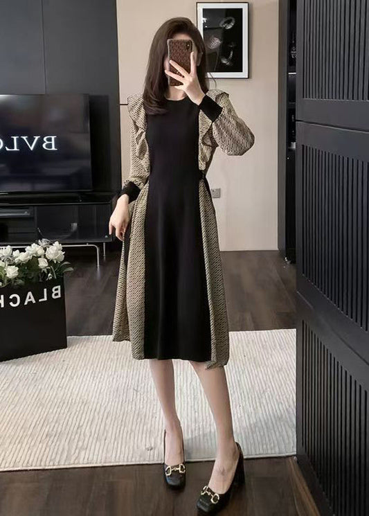 Elegante, farblich abgesetzte, gerüschte Patchwork-Baumwollkleider für den Frühling