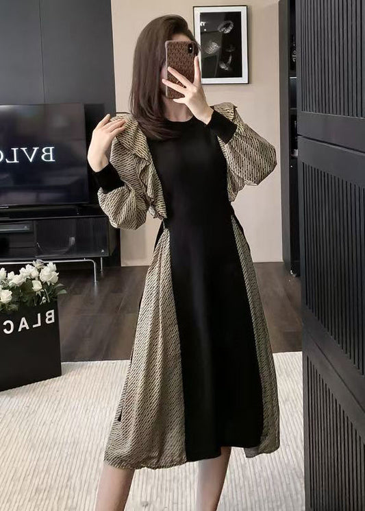 Elegante, farblich abgesetzte, gerüschte Patchwork-Baumwollkleider für den Frühling