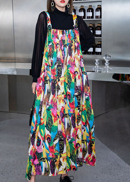 Edles Colorblock-Print Spaghettiträgerkleid aus Seide für den Frühling