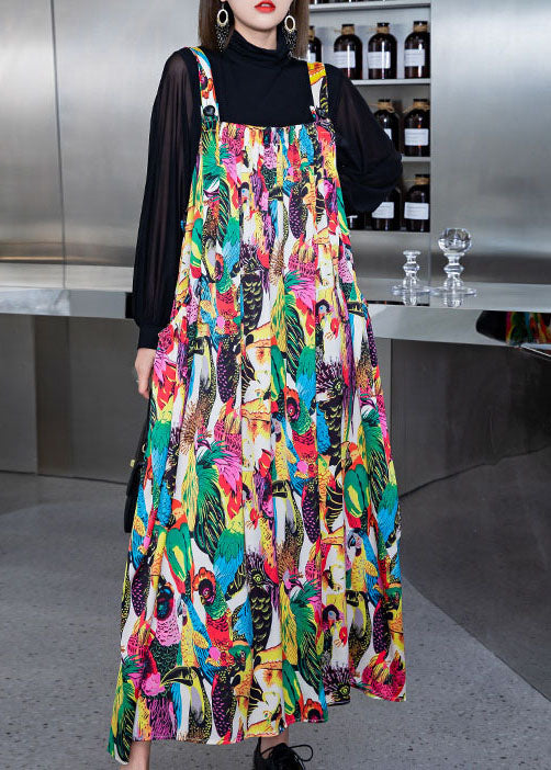 Edles Colorblock-Print Spaghettiträgerkleid aus Seide für den Frühling