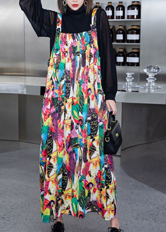 Edles Colorblock-Print Spaghettiträgerkleid aus Seide für den Frühling