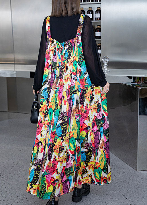 Edles Colorblock-Print Spaghettiträgerkleid aus Seide für den Frühling