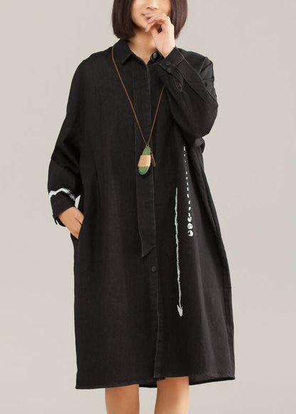 Edle Steppkleidung aus Baumwolle, Vintage, schwarz, lässig, Baumwolle, Graffiti-Pfeil, lockeres Kleid