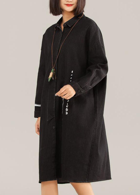 Edle Steppkleidung aus Baumwolle, Vintage, schwarz, lässig, Baumwolle, Graffiti-Pfeil, lockeres Kleid