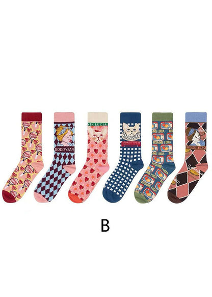 Edle, süße Crew-Socken aus Baumwolle mit Cartoon-Print