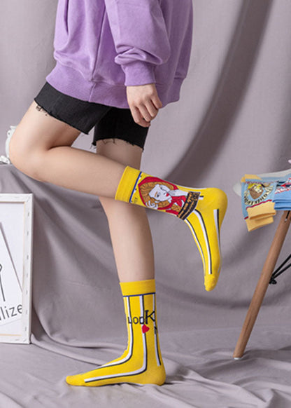Edle, süße Crew-Socken aus Baumwolle mit Cartoon-Print